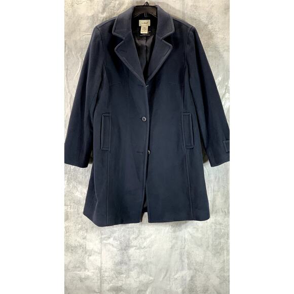 L.L.BEAN Women's Plus Size Navy Classic Three-Button Wool Polo Coat SZ 1X - Picture 1 of 9